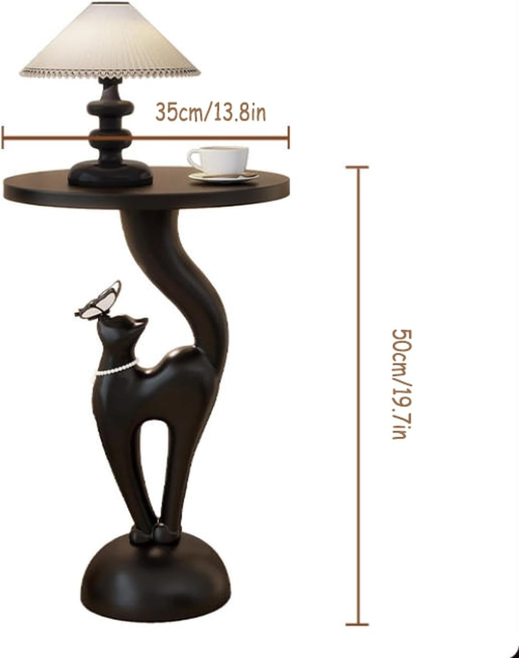 Creative Cat-Shaped Side Table,Floor-Standing Bedside Cabinet with Open Shelf,Resin Coffee Tables for Living Room,Bedroom,Balcony,Office,Hallway Home Decor Gift(35 * 35 * 50CM, Red and White)