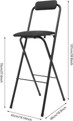 Folding Bar Stool with Backrest, 39" Tall Folding Chair Counter Height Foldable Chairs Tall Bar Collapsible Stools for Adults Kitchen Guitar Shop Cafe Barstools (Black)