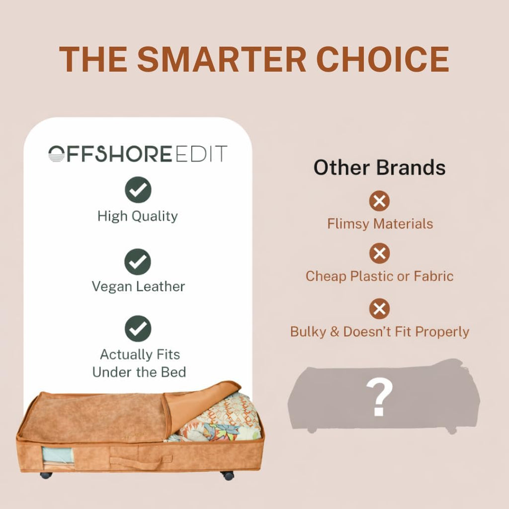 Premium Under Bed Storage with Wheels, Low Profile Rolling Storage Box in Vegan Leather with Metal Frame, Pull-Out Underbed Organizer for Bedroom or Closet, Housewarming or Wedding Gift