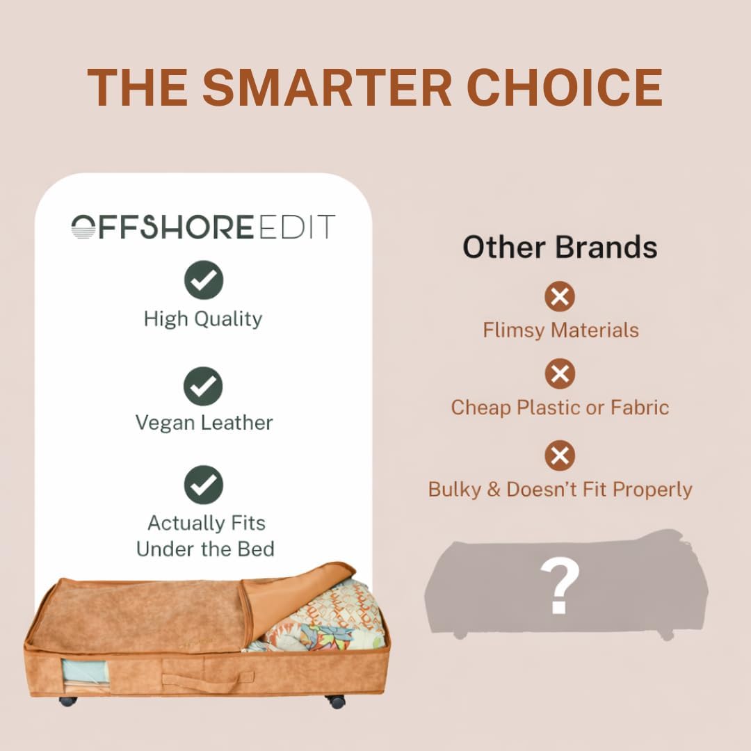 Premium Under Bed Storage with Wheels, Low Profile Rolling Storage Box in Vegan Leather with Metal Frame, Pull-Out Underbed Organizer for Bedroom or Closet, Housewarming or Wedding Gift