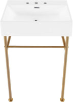 Claire 24" Console Sink White Basin Brushed Gold Legs with 8" Widespread Holes