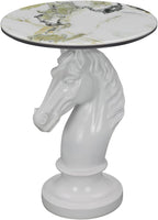 Horse Head Accent Side Table, Unique Resin Animal Statue End Tables with Faux Marble Top, Modern Classical Decoration for Home, Living Room Bedroom and Entryway (White Horse Head)