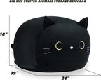 Stuffed Animal Storage Bean Bag Chair Cover for Kids Black Cat Beanbag Chair for Girls Large Size Toy Organizer Cover Only Without Filling