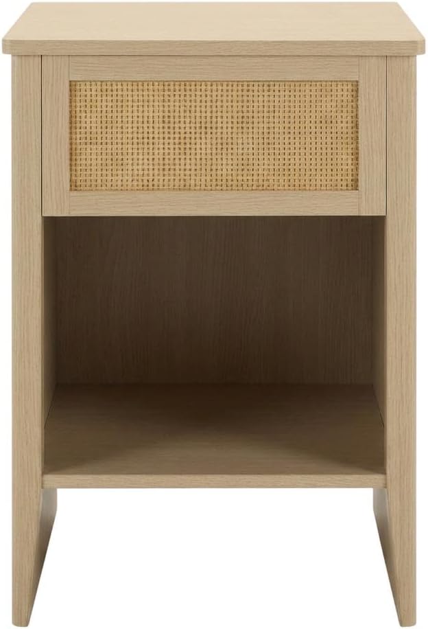 Furnifact Rattan Accent Side Table with Drawer Storage, Open Shelf, Modern Design, Home Decor for Living Room or Bedroom