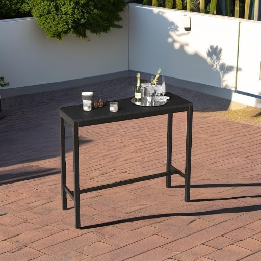 Cozyman Outdoor Bar Table, 45" Patio Bar Height Counter Console Table, Black Waterproof HDPS Slatted Top and Bronze Leg, Weather Resistant, Hot Tub, Balcony, Yard, Indoor or Outdoor Use