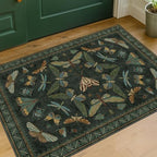 Hazo Haus 2x3 Entry Way Rugs Indoor - Dark Green Small Throw Rug for Kitchen, Bathroom, Insect Boho Design, Washable Non Slip Stain Resistant