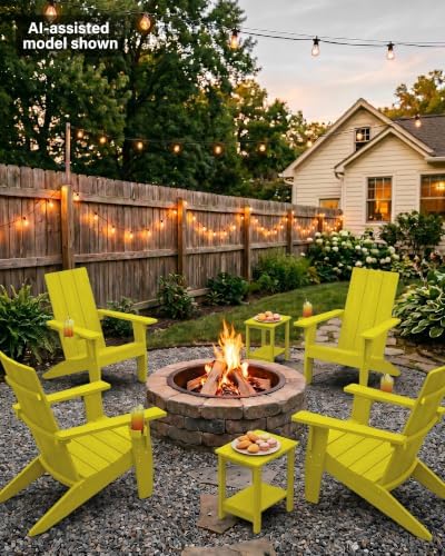 MXIMU Adirondack Chairs Set of 4 Outdoor: 450lb Capacity&33in Tall Backrest Oversized Modern Adirondack Chairs - Comfortable All-Weather Fire Pit Chair - Easy Assembly True Wood Grain Lawn Chair