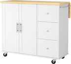 Mobile Kitchen Island on Wheels, Rolling Storage Cart with Drawers, White | 40" Rolling Kitchen Cart , Portable Utility Cart with Locking Casters, for Small Kitchens & Dining Rooms