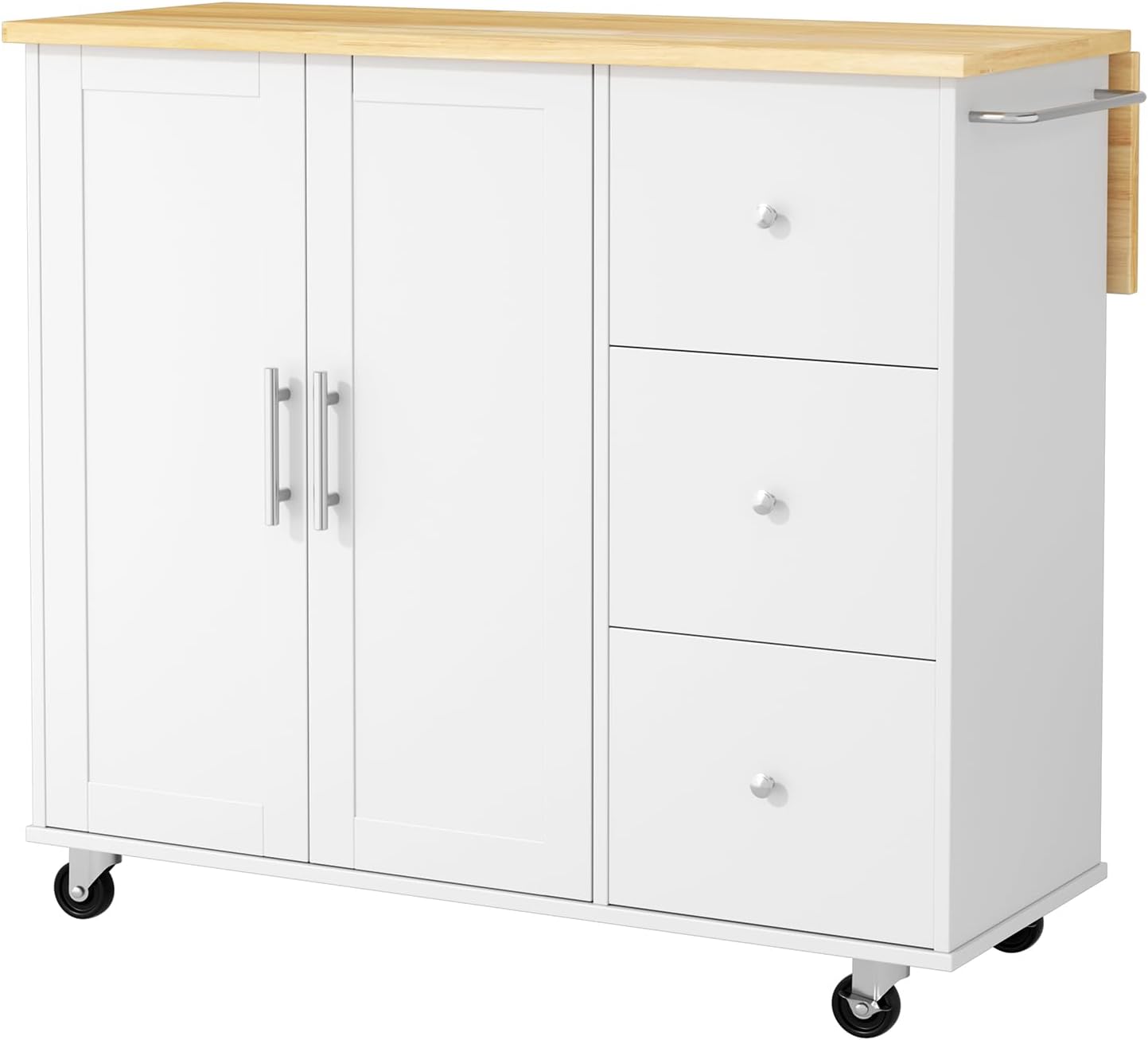 Mobile Kitchen Island on Wheels, Rolling Storage Cart with Drawers, White | 40" Rolling Kitchen Cart , Portable Utility Cart with Locking Casters, for Small Kitchens & Dining Rooms