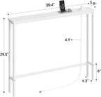 ELYKEN 5.9" Narrow Console Sofa Table with Power Outlets, Total 39.4” Long Behind Couch Table with Charge Station and 4.9’ Extension Cord for Living Room, 5.9" D x 39.4”W x 29.5”H, White