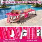 Goplus Tanning Chair, Folding Beach Lounge Chair with Face &Arm Hole, Position Adjustable,Removable Pillow,Side Pocket, Sunbathing Chair, Portable Outdoor Lounge Chair for Patio Pool (2, Pink Stripe)