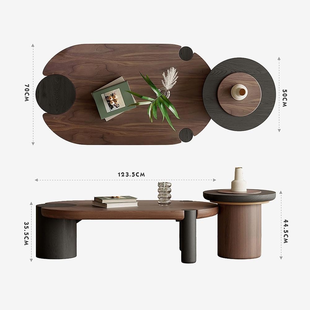 Mobile Side Table Modern Wooden Nesting Coffee Table Set Oval & Round Living Room Office Contrast Finish