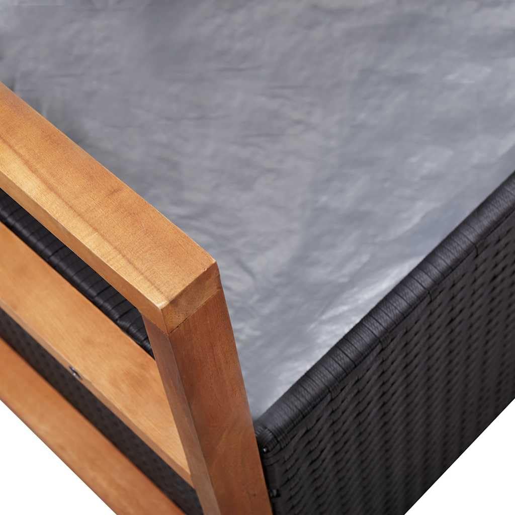 45.3" Outdoor Storage Bench - Poly Rattan Garden Bench with Solid Acacia Wood Armrests, Large Capacity Patio Seat with Removable Cushion for Backyard, Porch and Indoor Use, Black