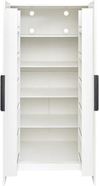 62.99" Freestanding Kitchen Pantry Cabinet, Multifunctional Storage Buffet with Shelves & Doors, Versatile Pantry Organizer for Kitchen, Dining Room or Living Room, Particle Board Construction, White