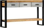 3 Drawer Console Table for Living Room, Brown Console Table with 3 Drawers, Black Iron Legs Grey