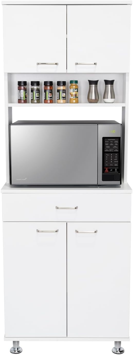 Bay Area Pantry with Two Door Cabinets, One Drawer and Adjustable Metal Legs - White