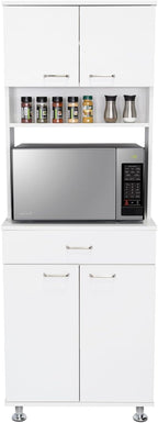 Bay Area Pantry with Two Door Cabinets, One Drawer and Adjustable Metal Legs - White