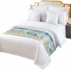 Bed Runner for Twin Size, Coastal Beach Decorative Scarf Throws for Foot of Bed, Summer Retro Starfish Wave Luxury Bedding Protector Slipcover Beds Runners for Hotel/Home, 71 x 20 Inch