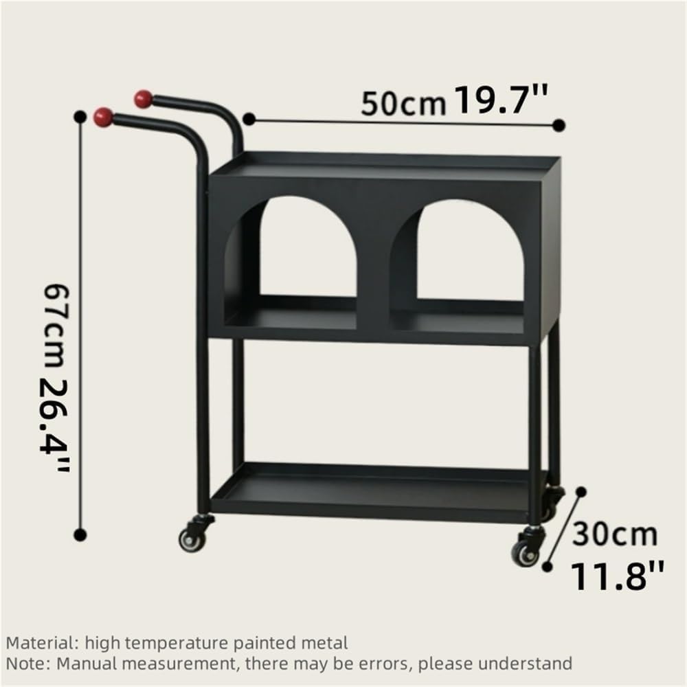 Movable Storage Shelf Metal Storage Cart with Handle - Practical Sofa Side Table with Shelf Mobile End Table for Living Room