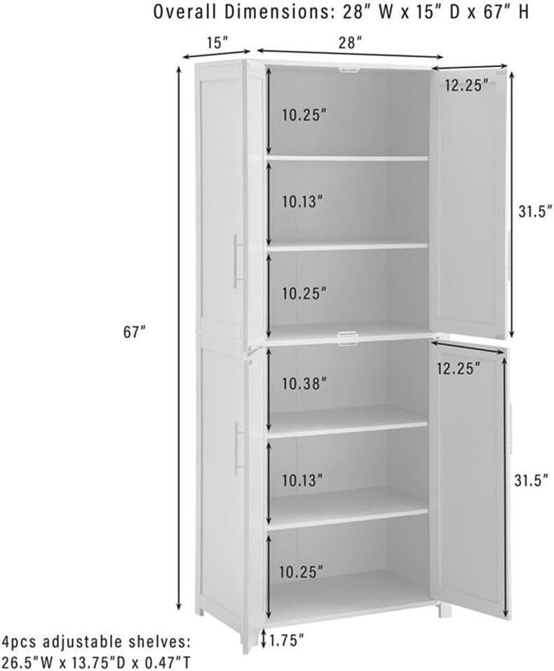 MAKLAINE Modern Traditional MDF Wood Kitchen Storage Pantry, 67" H x 28" W x 15" D, Navy Finish, Shaker-Style Doors, Adjustable Shelving, Modular Design for Home Organization, Linen Cabinet or Coffee