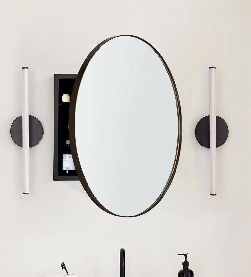 Surface Mount Oil Rubbed Bronze Round CircleBathroom Medicine Cabinet with Mirror Circlular Shaped Stainless Steel Metal Framed Medicine Cabinets Bathroom Cabinet with Mirror 24'' Diameter