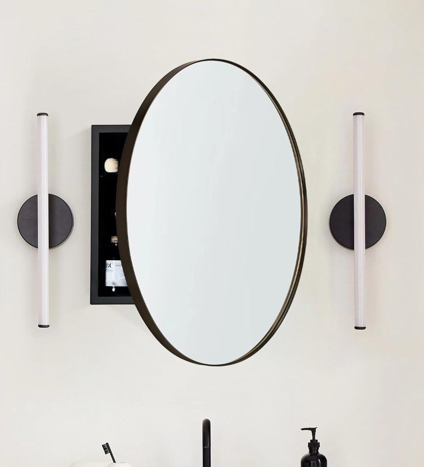 Surface Mount Oil Rubbed Bronze Round CircleBathroom Medicine Cabinet with Mirror Circlular Shaped Stainless Steel Metal Framed Medicine Cabinets Bathroom Cabinet with Mirror 24'' Diameter