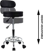 KKTONER PU Leather Rolling Stool Mid-Back with Footrest Height Adjustable Office Computer Home Drafting Swivel Task Chair with Wheels (Black)