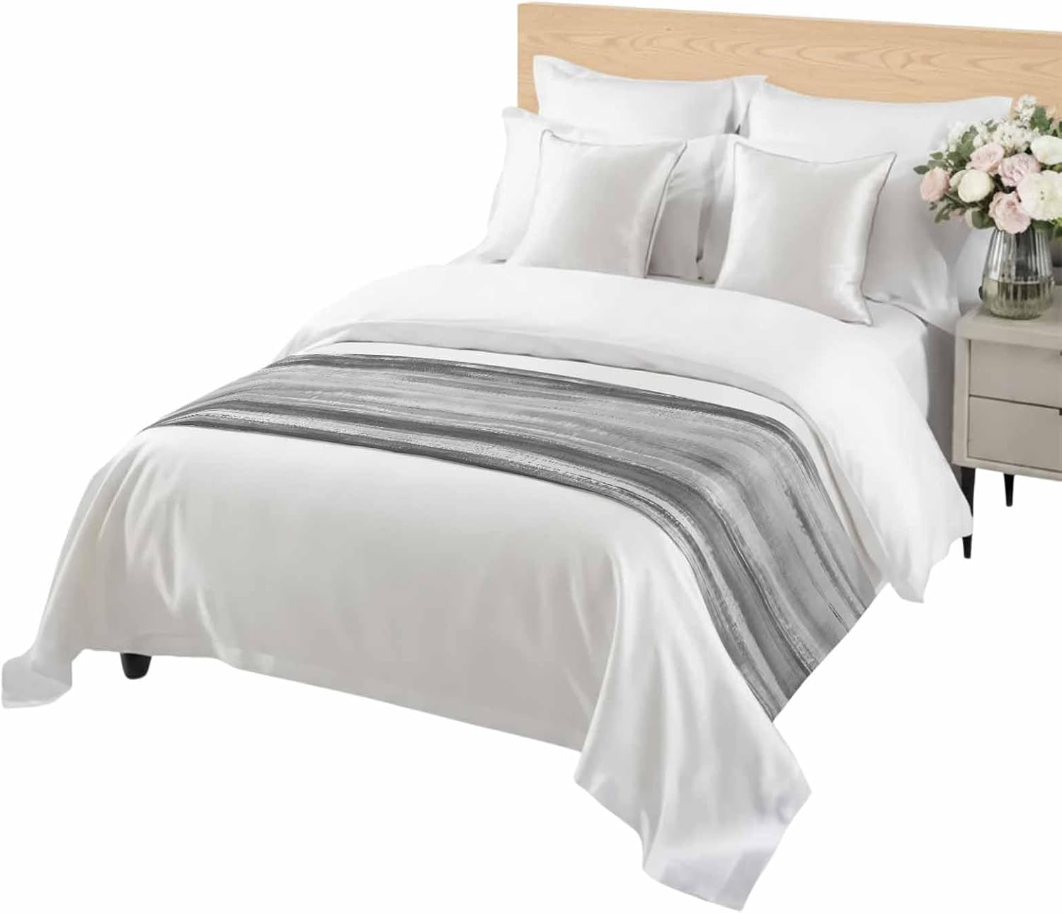 Gray Black Ombre Bed Runner King Size, Modern Abstract Art Oil Painting Bed Scarf Protector Slipcover for Bedroom Wedding Room Hotel, Bedding Runner Throws for Foot of Beds 94"x20"