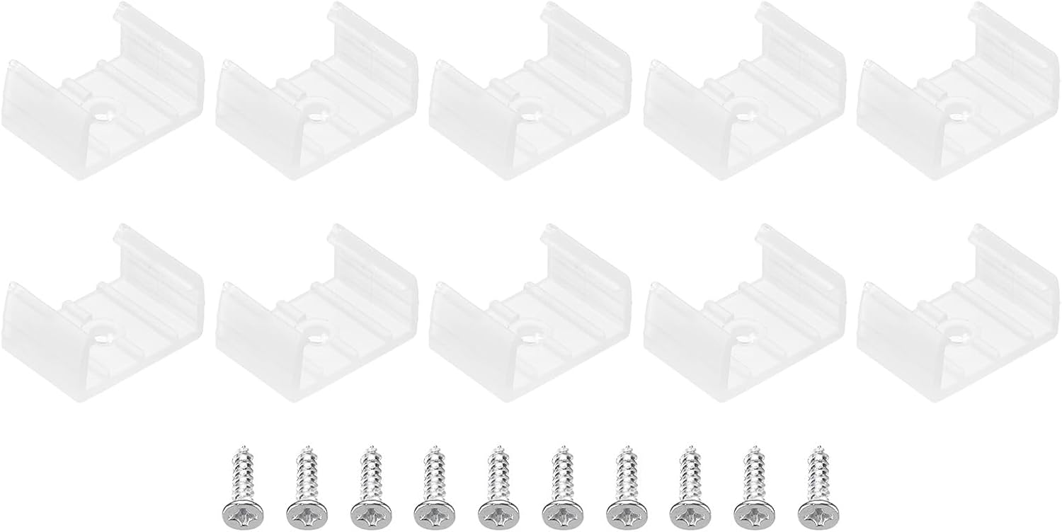 PATIKIL LED Strip Light Clips, 100 Pack Mounting Bracket Fixing Clips Plastic Clamp Holders with Screws for 18mm-20mm Neon RGB Light Cable Ribbon, Translucent