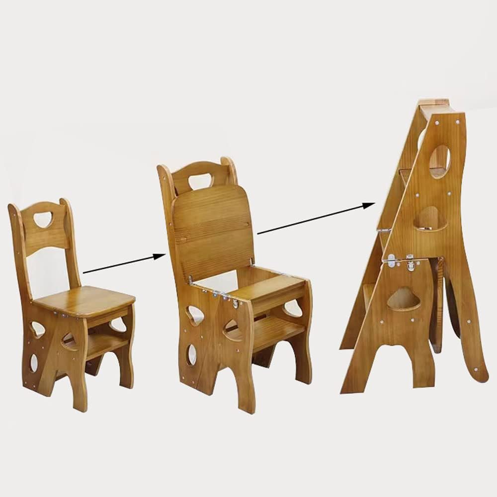 Wooden Folding Library Ladder Chair, 4-Storey Portable Multi-Function Step Stool, Indoor and Outdoor Display Rack Flower Rack (Walnut)
