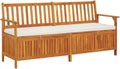 Brown, Cream White Solid Acacia Wood Storage Bench, 67x67x33.1 in, 100% Polyester Fabric, Rustic Outdoor Patio Garden Seating, Entryway Bench Seating