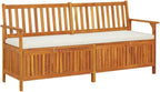 Brown, Cream White Solid Acacia Wood Storage Bench, 67x67x33.1 in, 100% Polyester Fabric, Rustic Outdoor Patio Garden Seating, Entryway Bench Seating