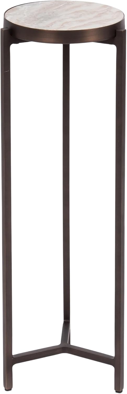 Kate and Laurel Aguilar Modern Round Drink Table, 9 x 9 x 23, Brown Marble and Bronze, Genuine Toronto Marble Accent Table for Use as Indoor Plant Stand or Pedestal Martini Table