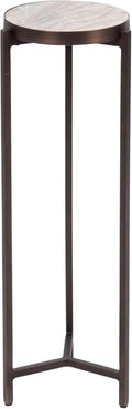 Kate and Laurel Aguilar Modern Round Drink Table, 9 x 9 x 23, Brown Marble and Bronze, Genuine Toronto Marble Accent Table for Use as Indoor Plant Stand or Pedestal Martini Table