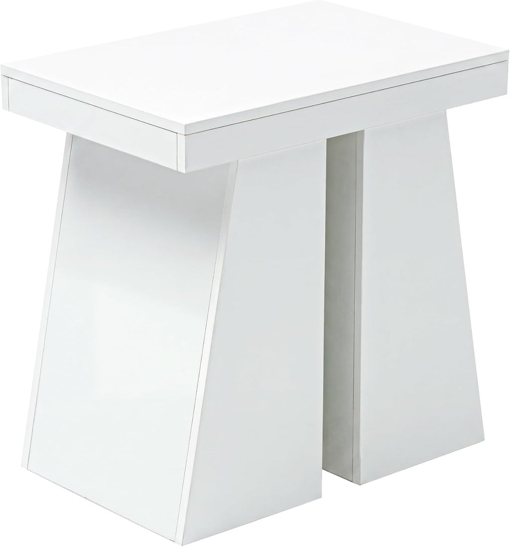 LITTLE TREE End Table for Couch, 24" Large Wooden End Table with Trapezoid Base, Tall Wood Sofa Side Table, Farmhouse Nightstand for Bedroom, Living Room, White