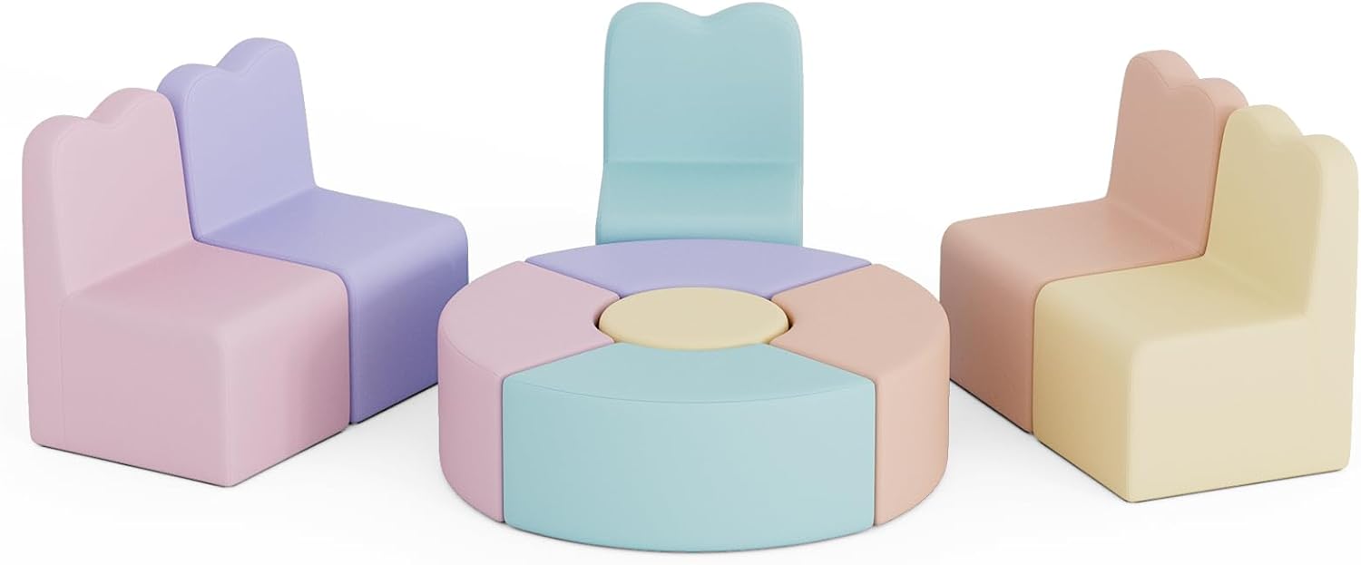 UMOMO MX-02 10 PCS Kids Sofa Set, Daycares Chairs for Toddlers Activities, Colorful Modular Flexible Seating Set for Home Preschool Playroom