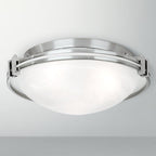 Possini Euro Design Modern Ceiling Light Flush Mount Fixture 16 3/4" Wide Brushed Nickel Silver Metal Marbleized Glass Shade for Bedroom Kitchen Living Room Family Hallway Bathroom House Dining