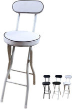 Portable Folding Bar Stool with Backrest, Round Padded Adult Kitchen Folding Chair, Tall Folding Chair, Counter Height Folding Stool for Home, Office (Color : White, Size : Short 55cm/22in)