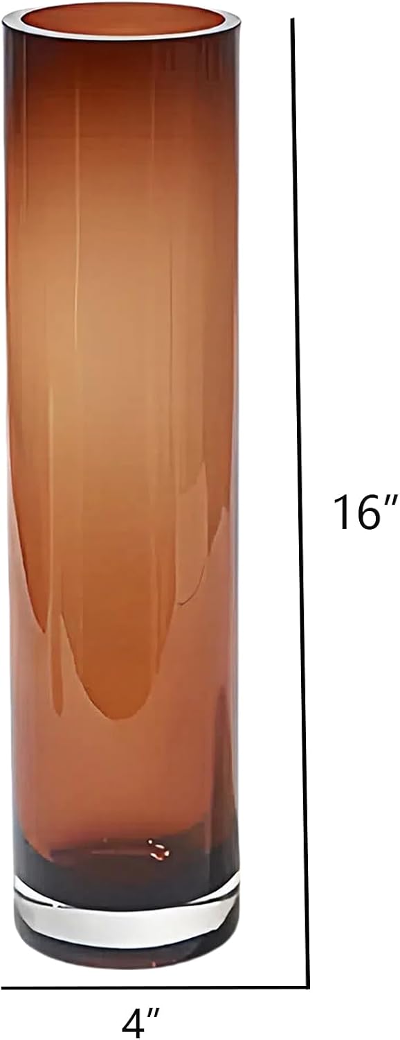 16" Amber Vase,5.3lb Handblown Glass Vase for Living Room, Entryway, or Wedding Decor, Luxury Heavy Duty Flower Vases for Home & Event Centerpieces