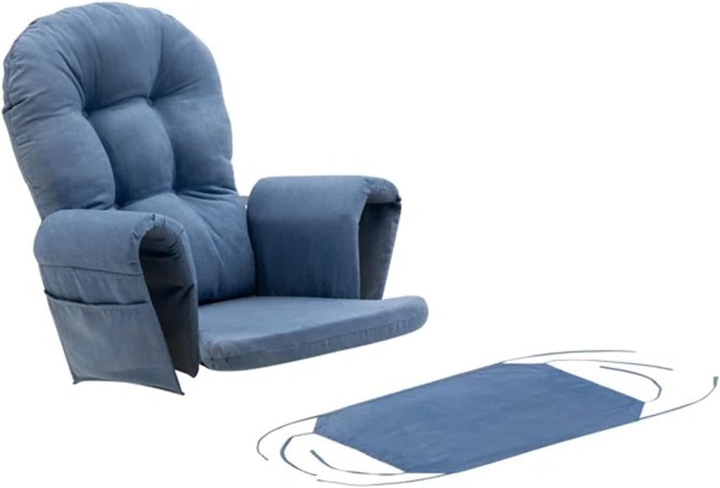 5Pcs Glider Rocker Cushions Set - Velvet Glider Rocker Replacement Cushions with Side Storage Pockets, Washable & Non Slip (Blue)