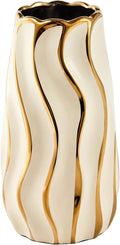 Ceramic Vase for Home Decor,Decorative Flower Vase, Vertical Stripe Ceramic Vases for Home Décor, Bedroom, Office, Living Room, Bathroom, Tabletop Decor, Centerpiece Table Decorations (Cream)