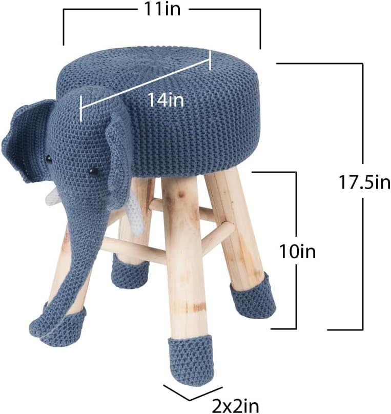 Animal Ottoman Stool for Kids, Cute Deer Foot Stool with Solid Pine Wood Legs, Upholstered Small Seat for Bedroom Nursery Playroom Decor, Toddler Chair & Footrest (Art Deco,Elephant)
