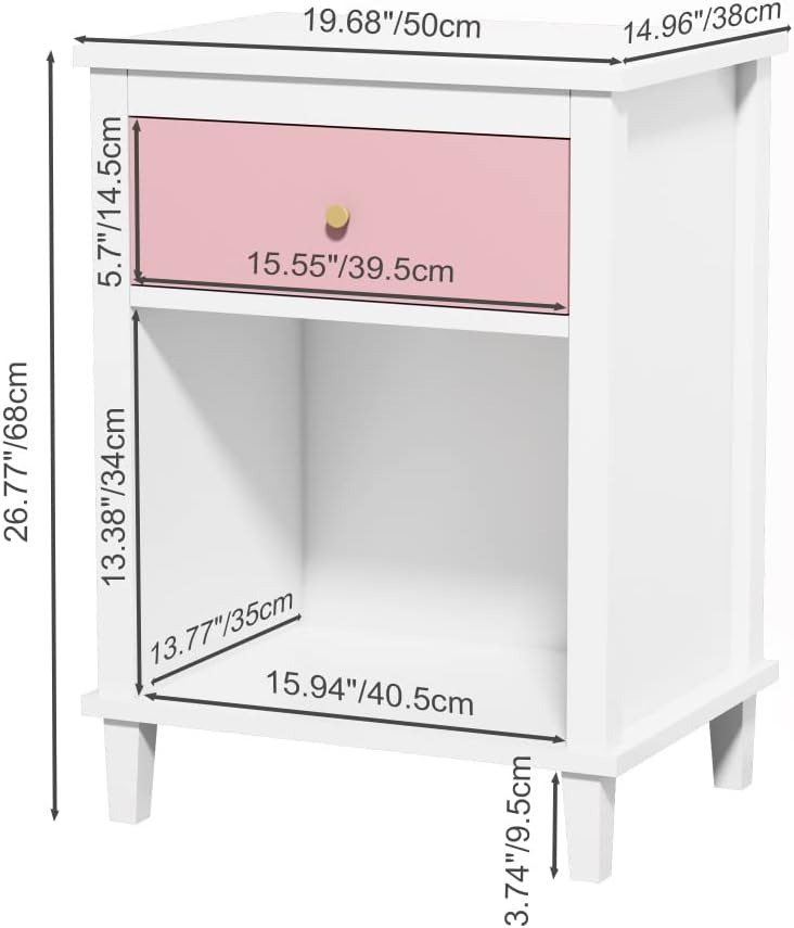 Kids Nightstand, Modern Toddler Nightstand with One Drawer & Open Shelf, Wood End Table for Boys and Girls, Multi-Color Options for Bedroom, Living Room, and Kids' Room Storage (Pink)