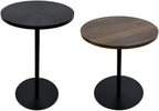 Set of 2 Small Round Side Table Wooden Concentric Circles Coffee Table for Two Metal Pedestal Nightstand for Corner Small Space