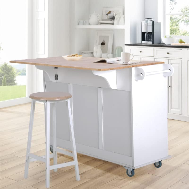 PHI VILLA Kitchen Island Cart on Wheels - Mobile Kitchen Island with Drop Leaf, Rolling Kitchen Table with Storage
