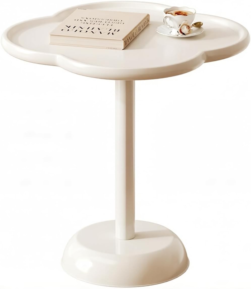 Small Round Side Table Metal End Table Outdoor Drink Table Tv Trays for Eating on Couch Mid-Century Modern Coffee Accent Table for Office Bedroom Balcony, Small Spaces (55CM,Beige B)