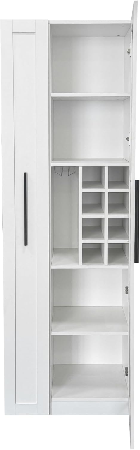 LUMISOL Kitchen Pantry Cabinet with Pull-Out Multi-ttier Storage Shelf, Kitchen Storage Cabinet with Glass Door, Pantry Organizers for Living Room Dining Room, White