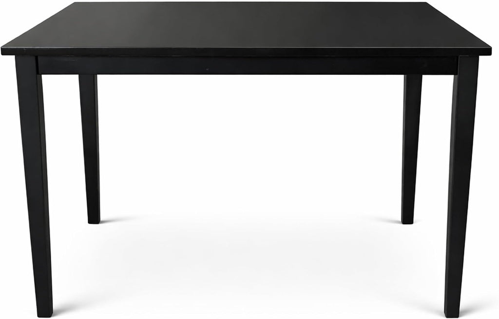 Modern 43.3 Inch Rectangular Dining Table, Black Finish Solid Rubberwood