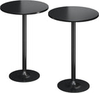 Flamaker Round Bistro Pub Table Modern Style Metal Base MDF Top Cocktail Bar Table Counter Bar Height for Pub, Dining Room, Party (2, Full Black)