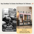 Folding Wardrobe,Fabric Cabinet,Foldable Coat Rack with Clothes Rails,Cloth Wardrobes for Bedroom Single,Canvas Folding Wardrobe Storage,Pink Gray